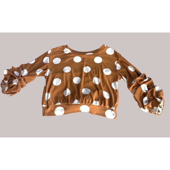 Haute Monde Top SZ S Ruched Sleeves  Polka Dot Tie Back - Picture 1 of 4